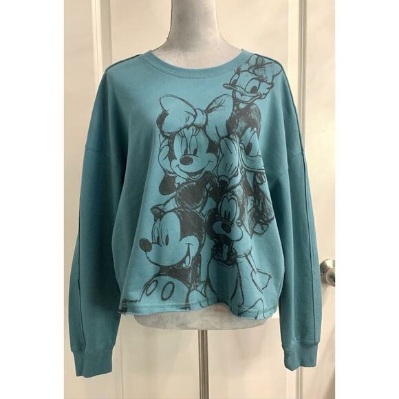 Disney Mickey And Friends Women's Crop Top Print Crew Neck Sweatshirt Sz XL - Picture 2 of 9